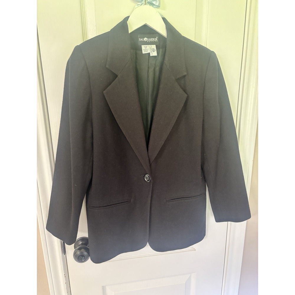Vtg Radcliffe Sag Harbor Black 100% Pure Wool Blazer‎ Womens Sz 4P Career Preppy